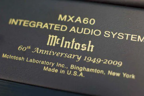 McIntosh MXA60 60th anniversary badge on the amplifier chassis