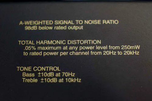 McIntosh MXA60 total harmonic distortion specification label