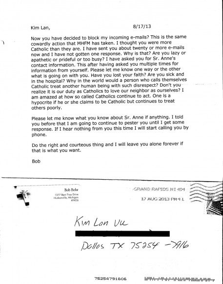 Bob Bohr From Hudsonville Michigan Mails Threatening Letter to My House