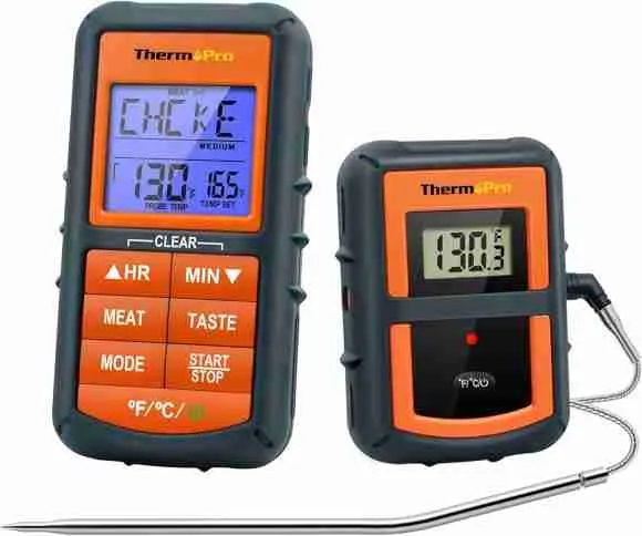 Wireless remote meat thermometer for monitoring the salmon's internal temperature on the smoker.
