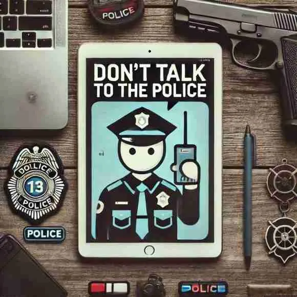 Police authority symbols and digital device emphasizing law enforcement control.