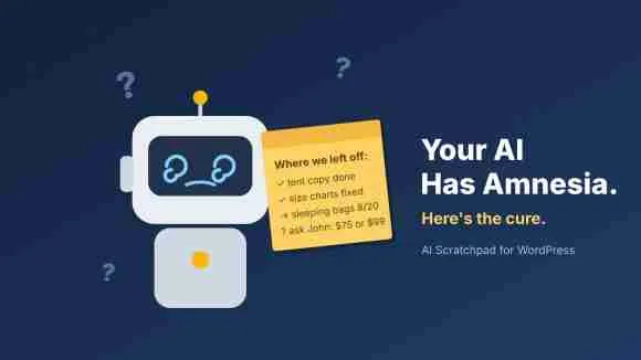 A confused robot holding a sticky note that says where we left off